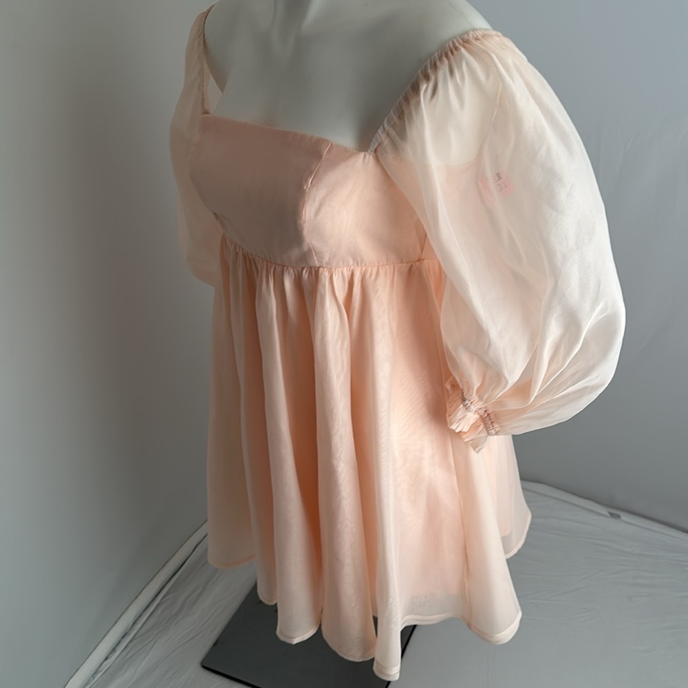 Ooh La La Pink Sheer Puff Sleeves Baby Doll Mini Dress View 3